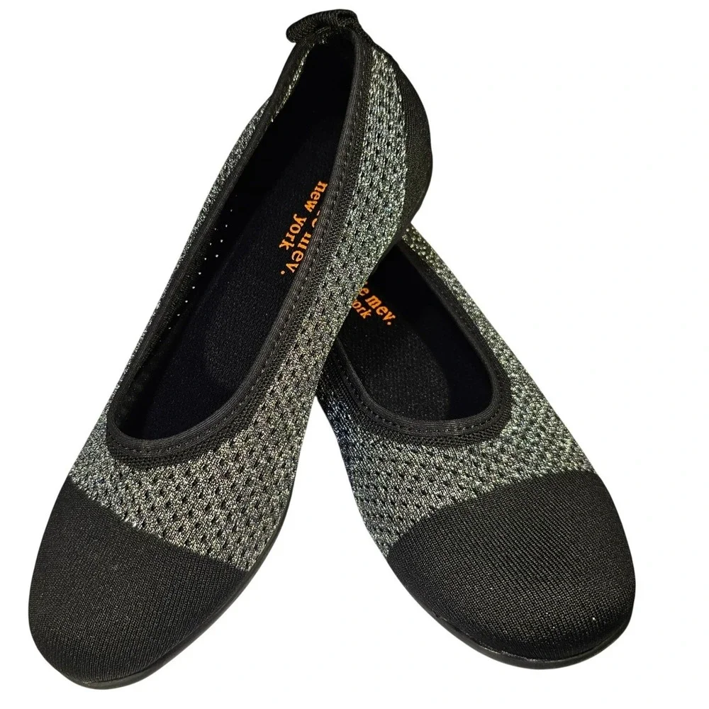 Bernie Mev Bellisima Black Pewter Woven Metallic Ballet Flats Shoes Women 38 New